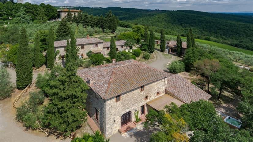 Borgo delle Vigne — an aerial view over the olive groves and hot tub