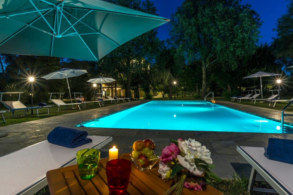 Villa della Cappella — the swimming pool by night