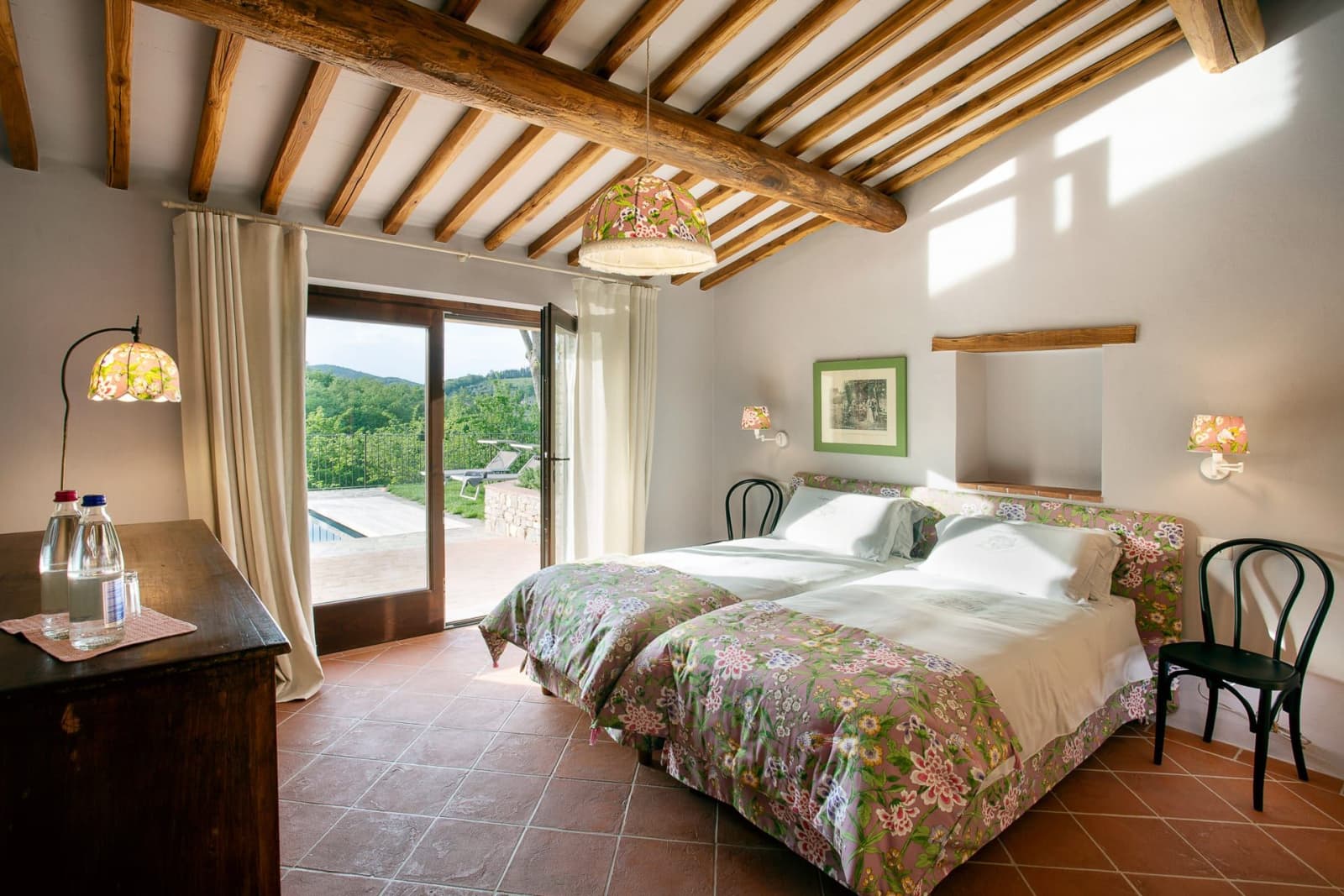 Casa Pernicella — the twin bedroom, French doors to the garden