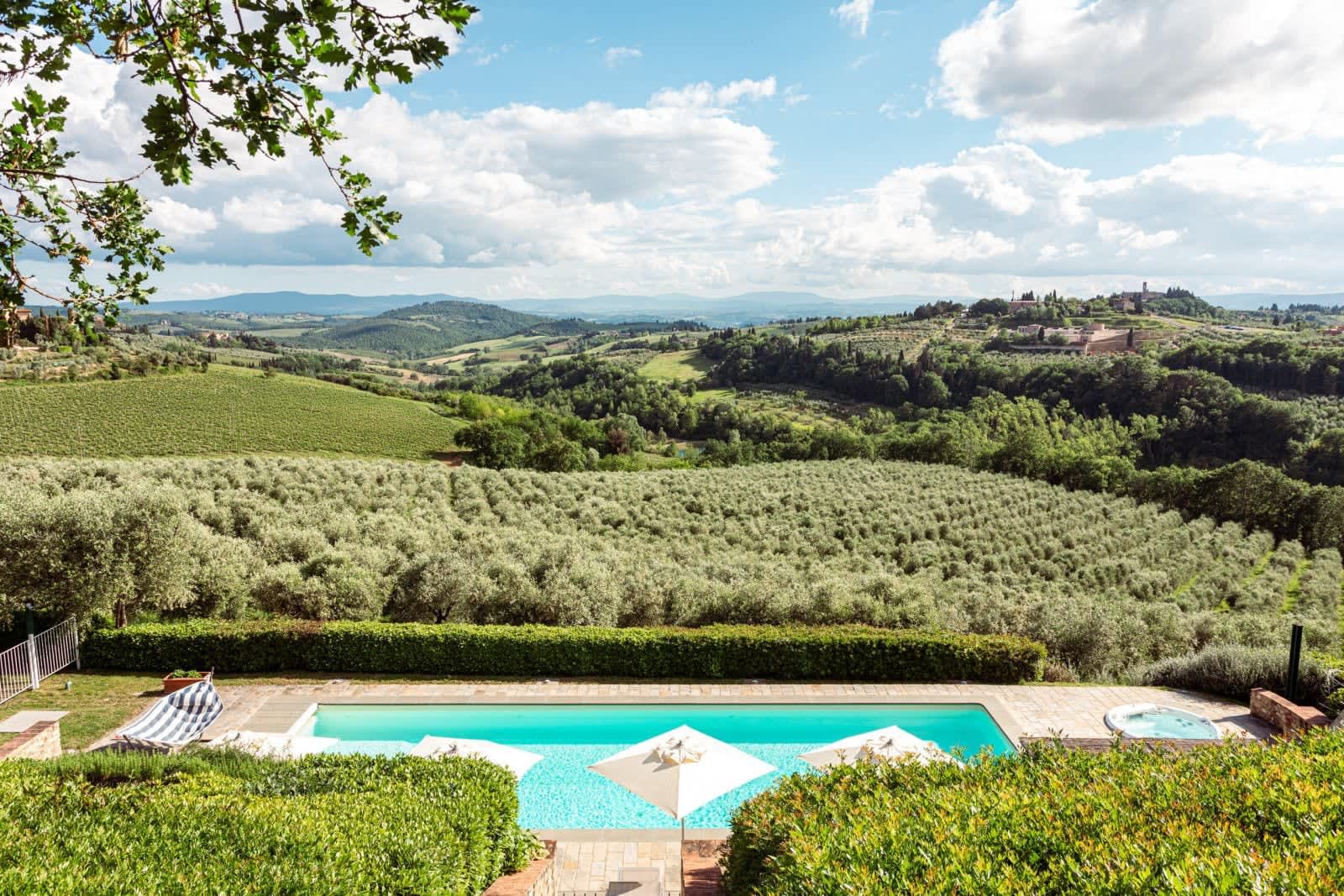 Villa Fornacella — the pool and olive trees