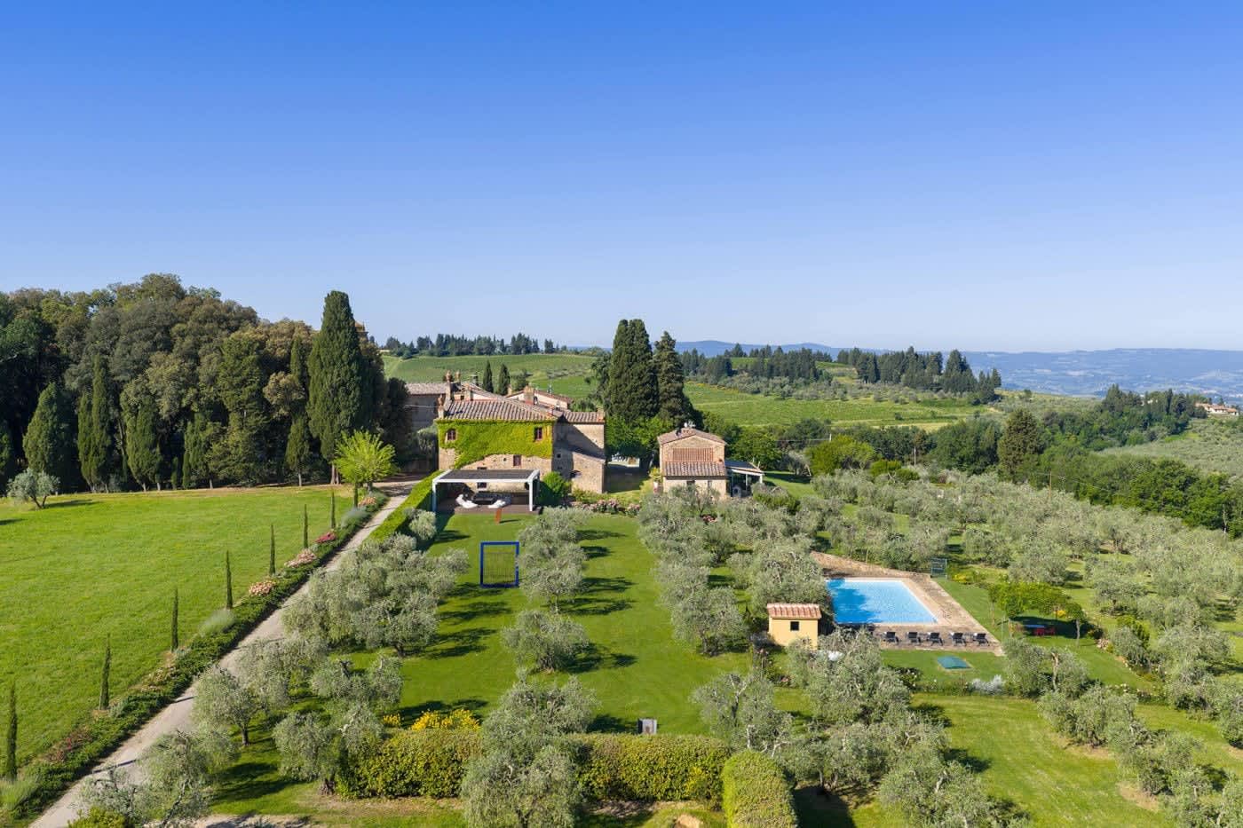 Villa Castellaro — the villa and its olive groves from above