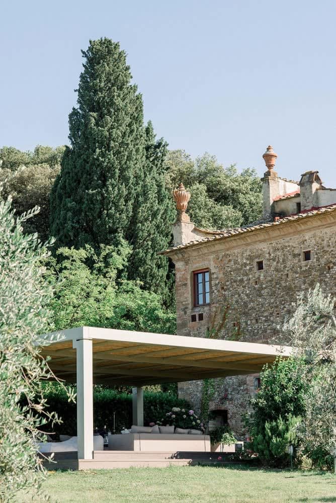 Villa Castellaro — the corner of the villa beside the pergola