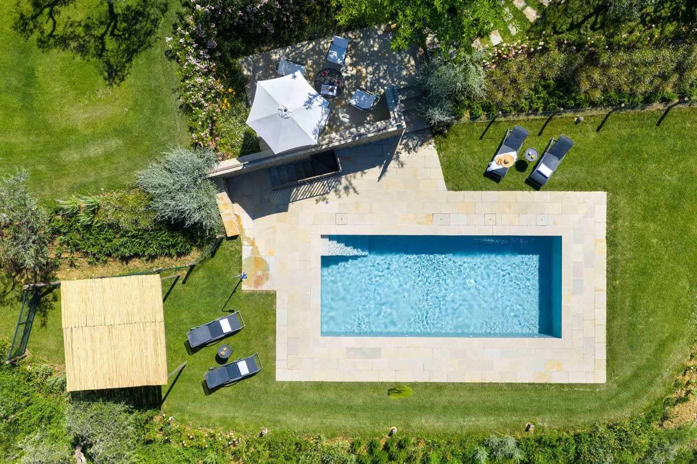Casa Lilia — the pool among the olive groves from above