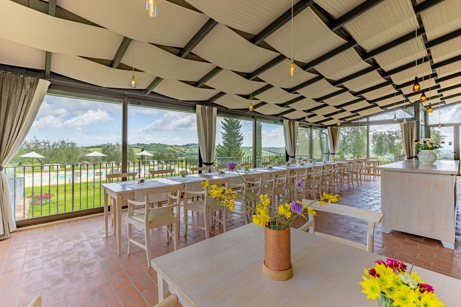 Tenuta La Barricaia — the dining veranda, opening onto the view