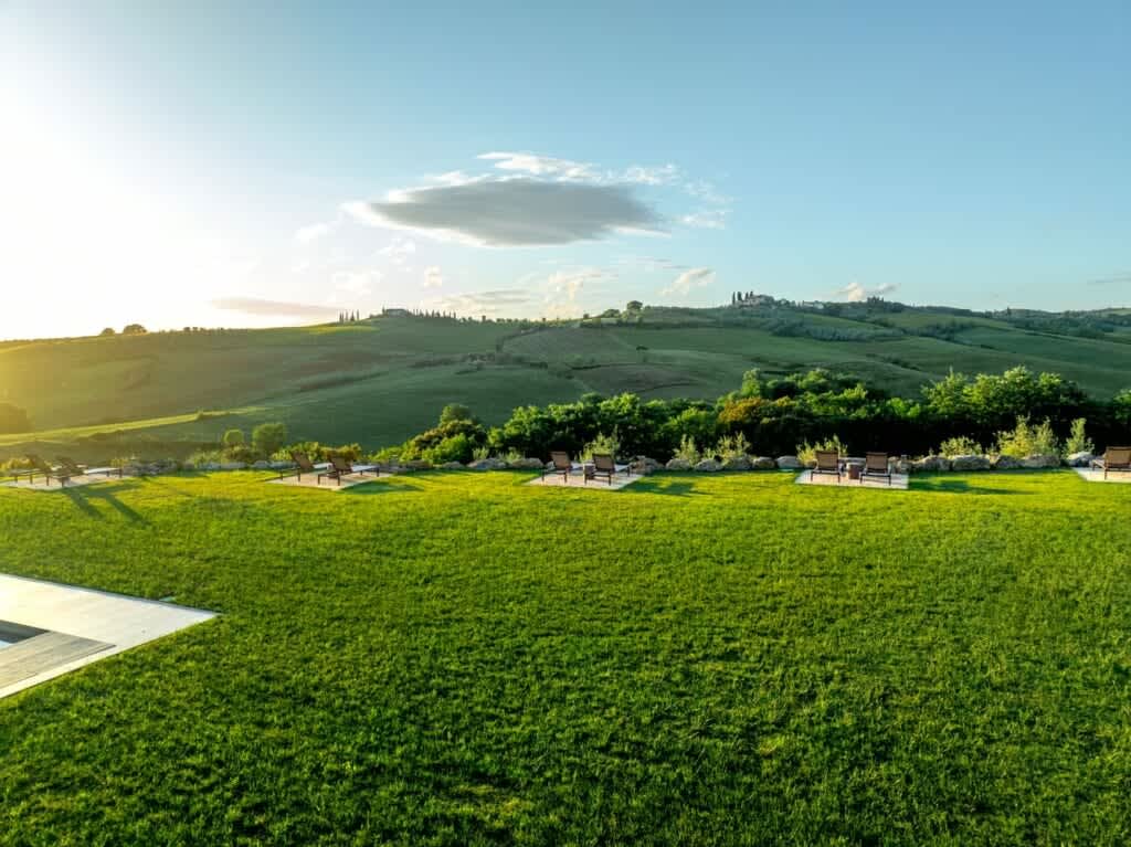 Tenuta Belvedere Estate: Tenuta Belvedere — the lawn looking out over the hills