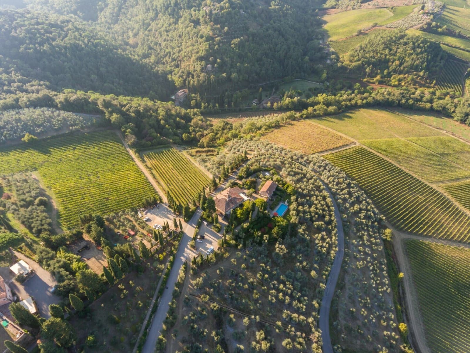 Casale Gherardi — aerial view of the estate among the vineyards