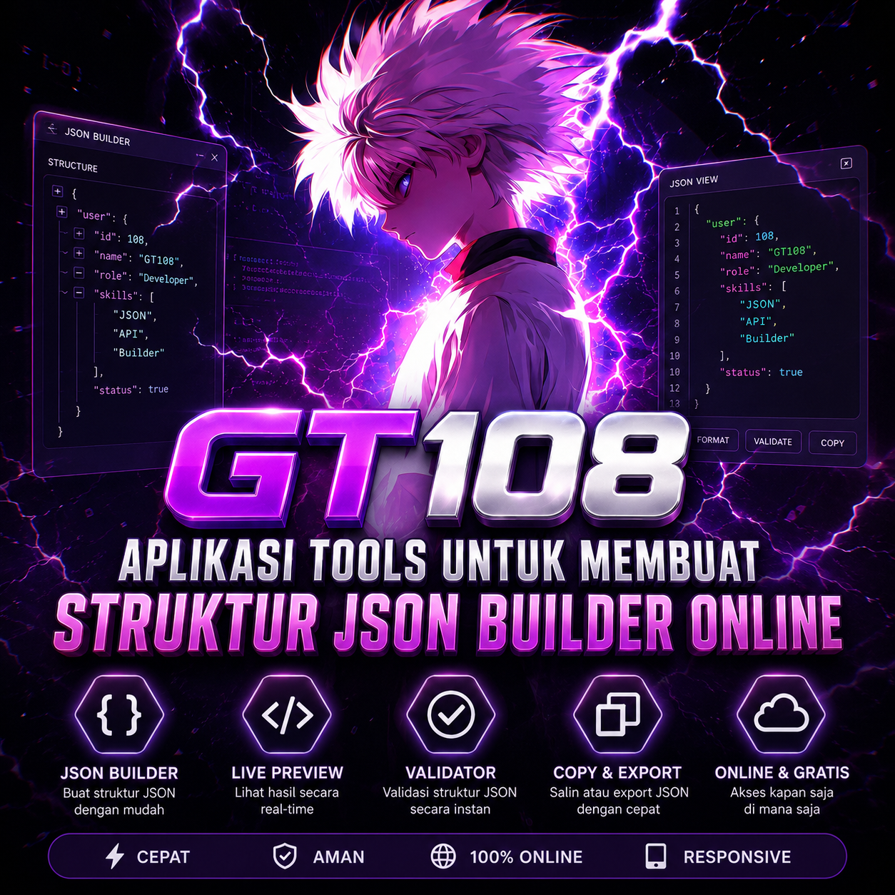 GT108 : Aplikasi Tools Untuk Membuat Struktur Json Builder Online