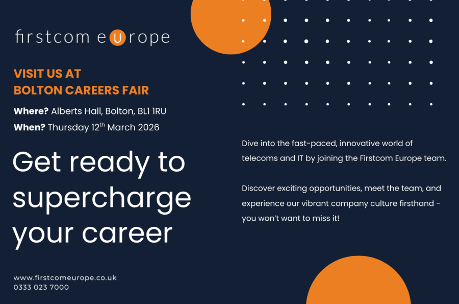 Firstcom Europe - Proud Headline Sponsor of the Bolton Careers Fair