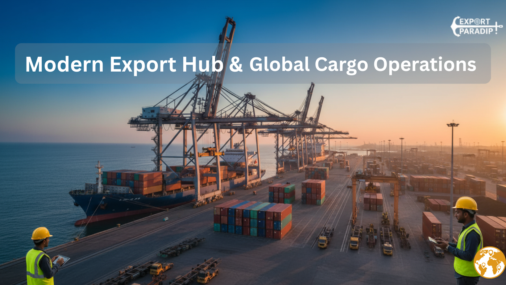 Export shipping containers being loaded at modern port facility with cranes logistics coordination