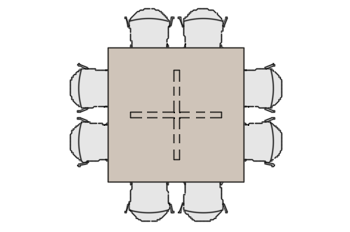 Dowload free Large square table with 8 chairs plan autocad block. Autocad block make by Be Interior Designer for block free download