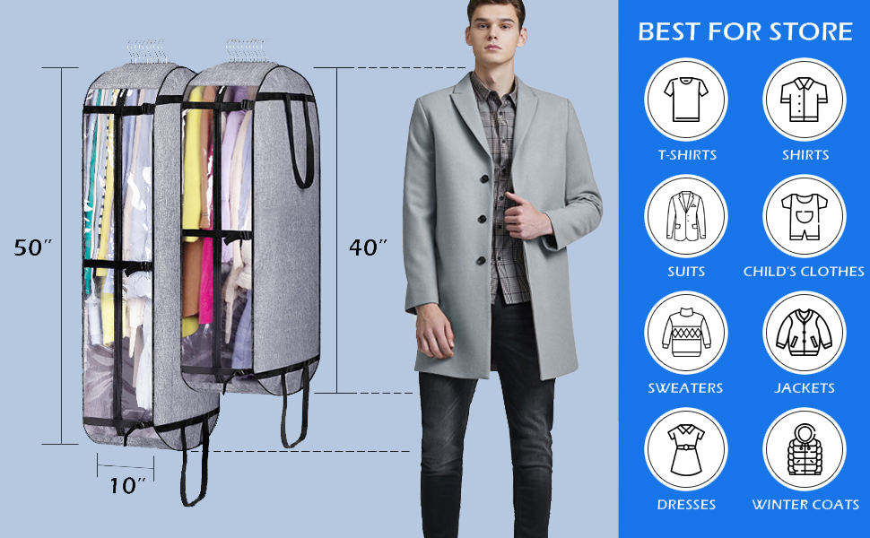 MISSLO Garment Bags for Travel Heavy Duty Moving Bags Large Capacity  Hanging Clothes Bag for 20 Shirts Waterproof Fabric Suit Covers for Closet