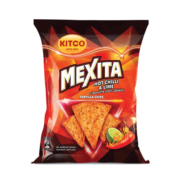 Mexita tortilla chips packet: Hot Chilli Lime
