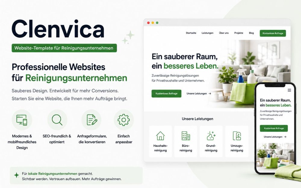 Clenvica - Website-Theme für Reinigungsfirmen (HTML/Next.js)