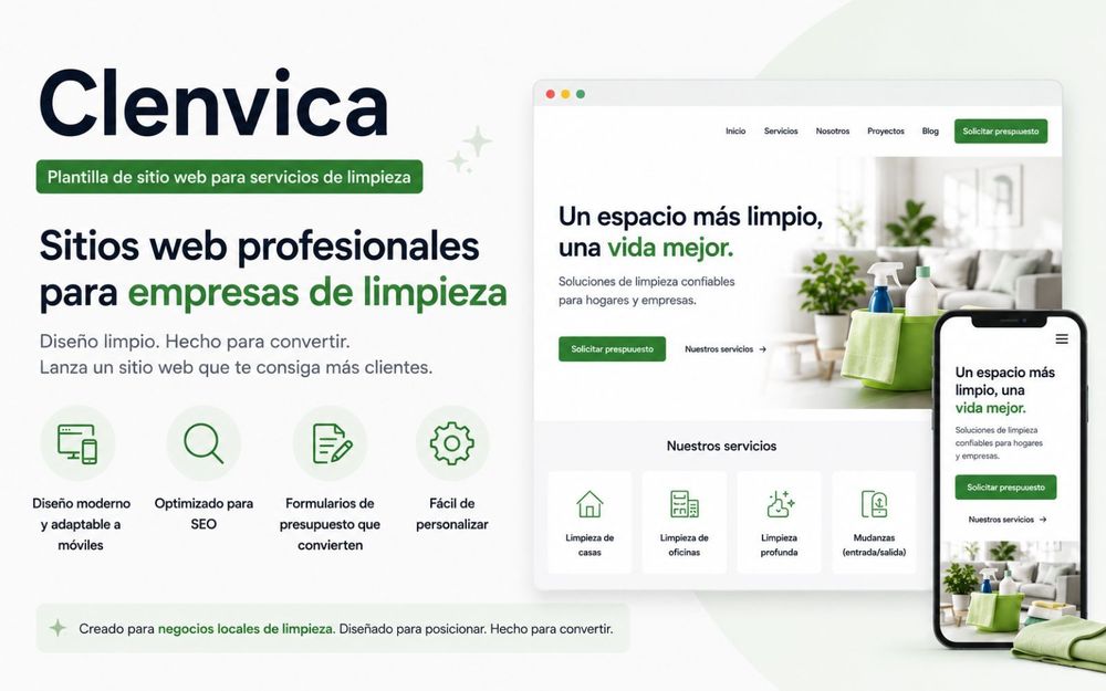 Clenvica - Tema web para empresas de limpieza (HTML/Next.js)