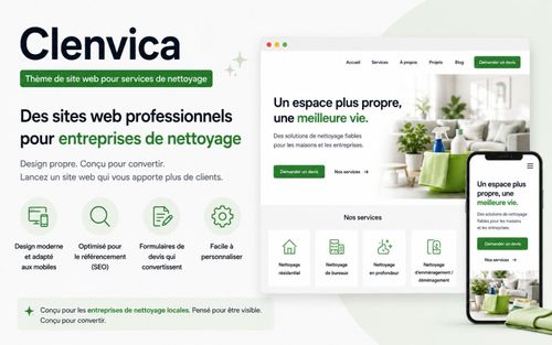 Clenvica - Thème web société de nettoyage (HTML/Next.js)