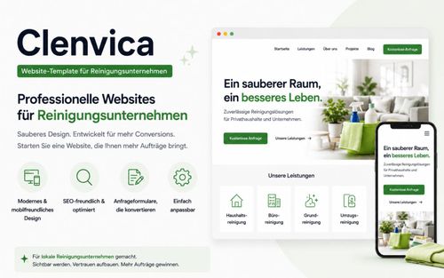 Clenvica - Website-Theme für Reinigungsfirmen (HTML/Next.js)