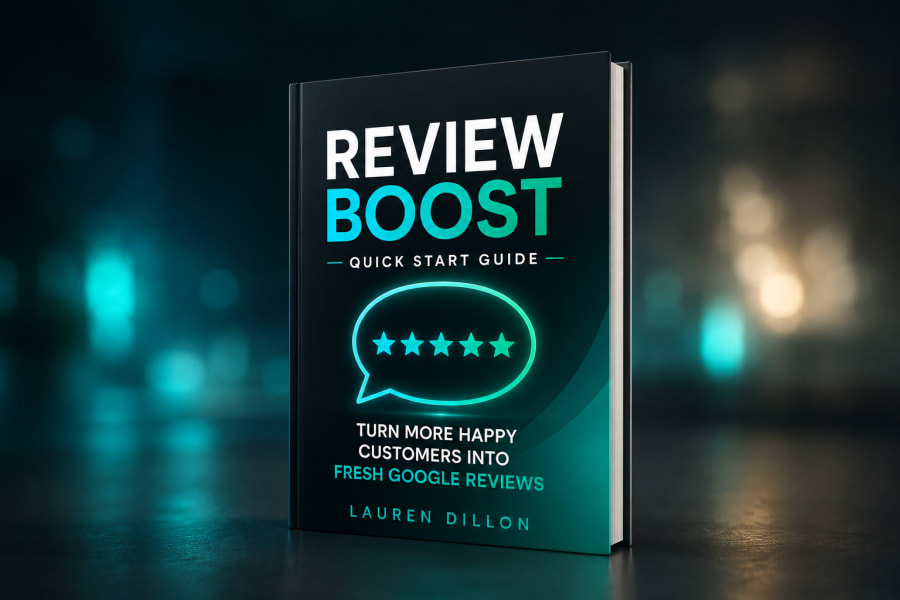 The Review Boost Kit guide, showing the review link and printable QR code