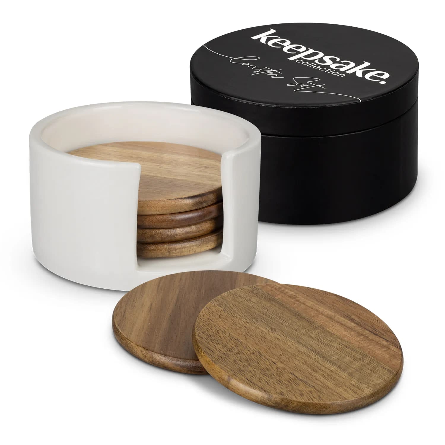 Acacia Wooden Coaster Set – Keepsake 105mm 122315