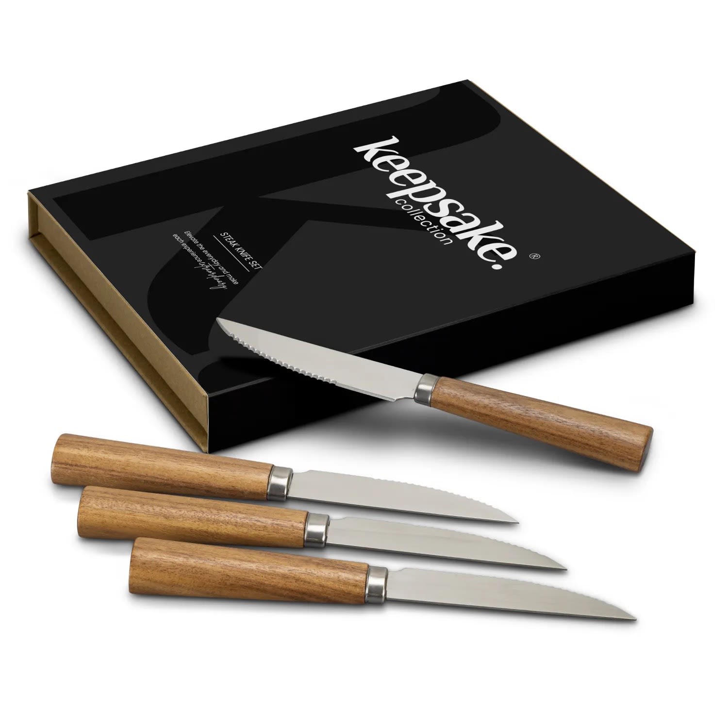 Keepsake Acacia Steak Knife Set – 4 Piece Gift Boxed Set