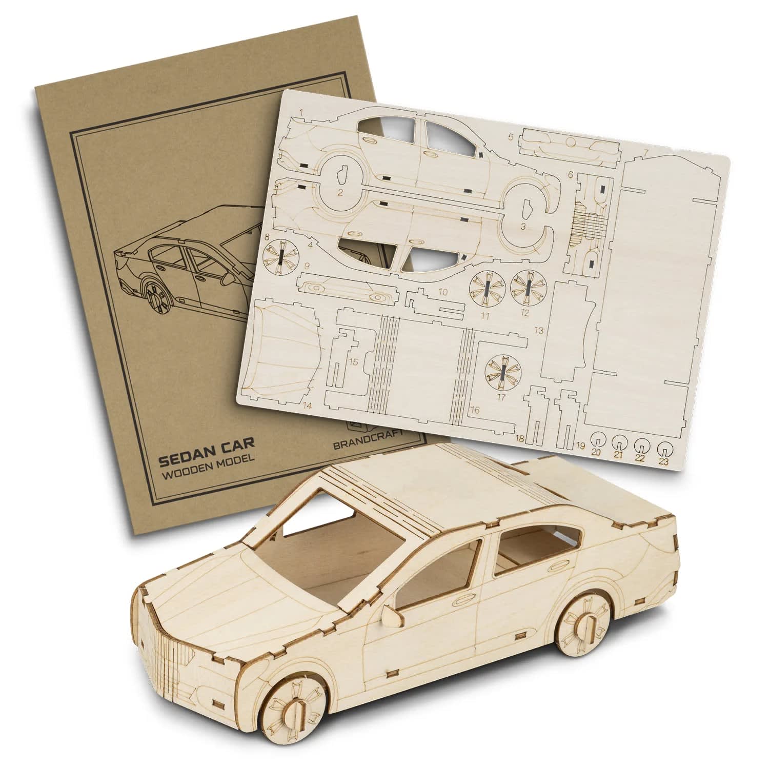 Wooden Sedan Car Model – Eco-Friendly Craft Kit