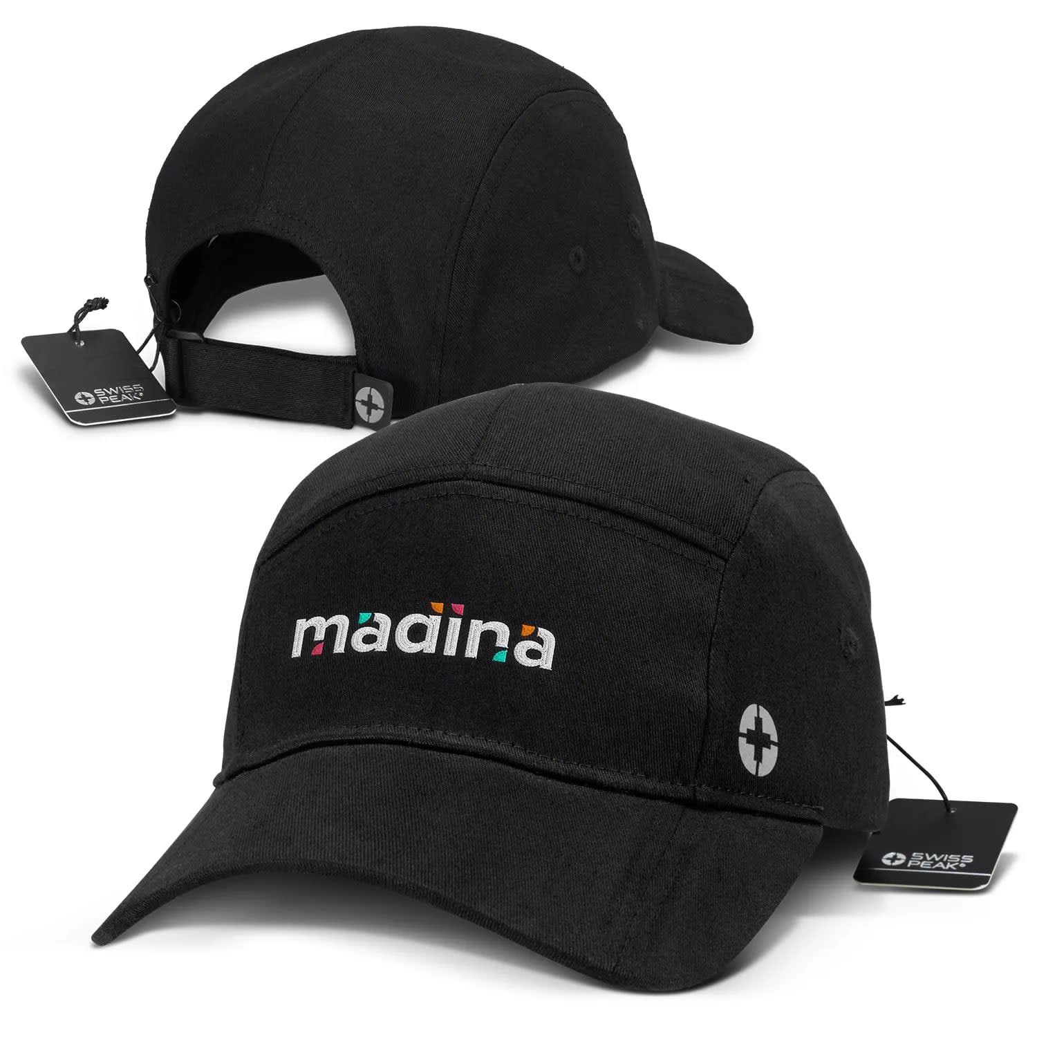 Cotton Spandex Cap – Swiss Peak 5 Panel Adjustable Black