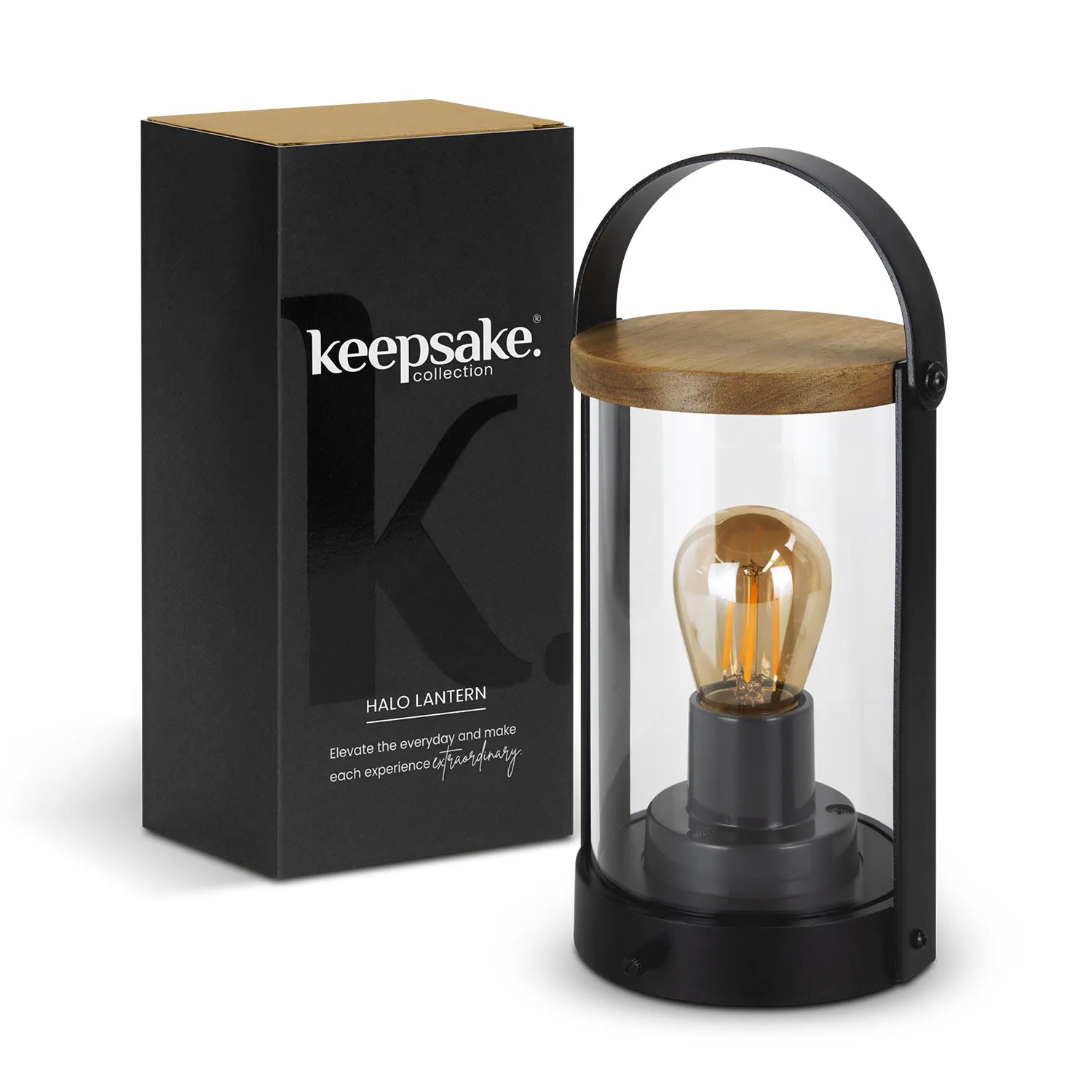 Keepsake Halo Lantern – Rechargeable Acacia Wood Lamp with Adjustable Brightness