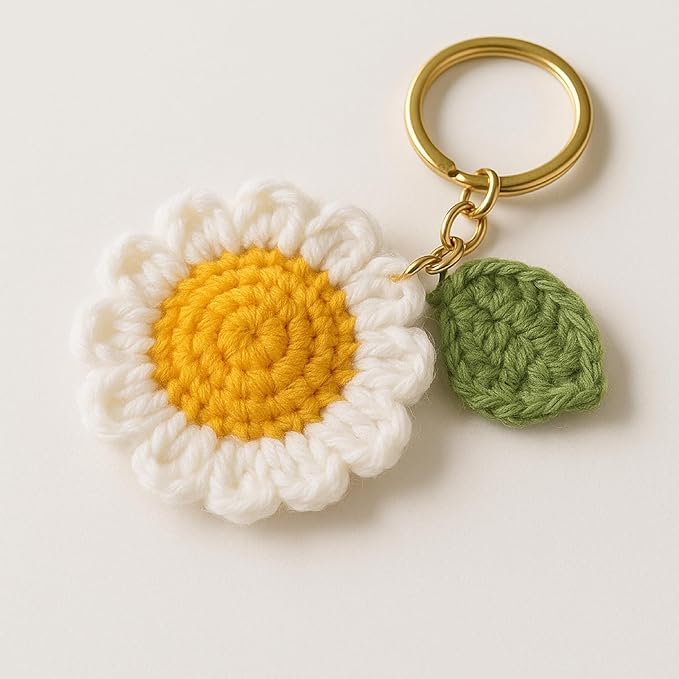 Aesthetic Handmade Crochet Sunflower Keychain
