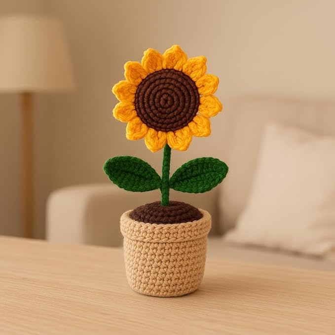 Handmade Crochet Sunflower Pot