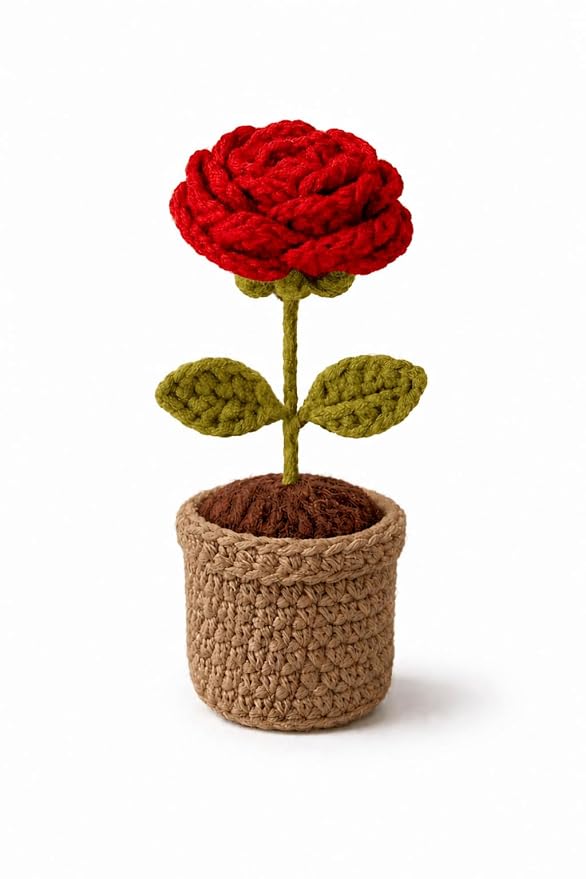 Handmade Crochet Rose Flower with Pot