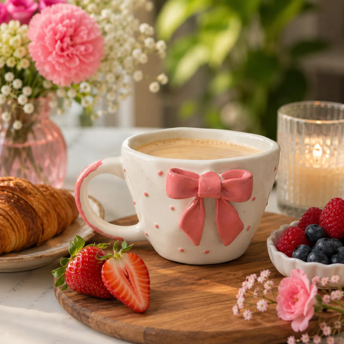 Polka Bow Ceramic Coffee Mug