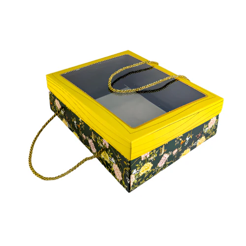FESTIVE HAMPER BOX WITH ROPE HANDLE – EMERALD BLOSSOM DESIGN (7*9*3 INCH)
