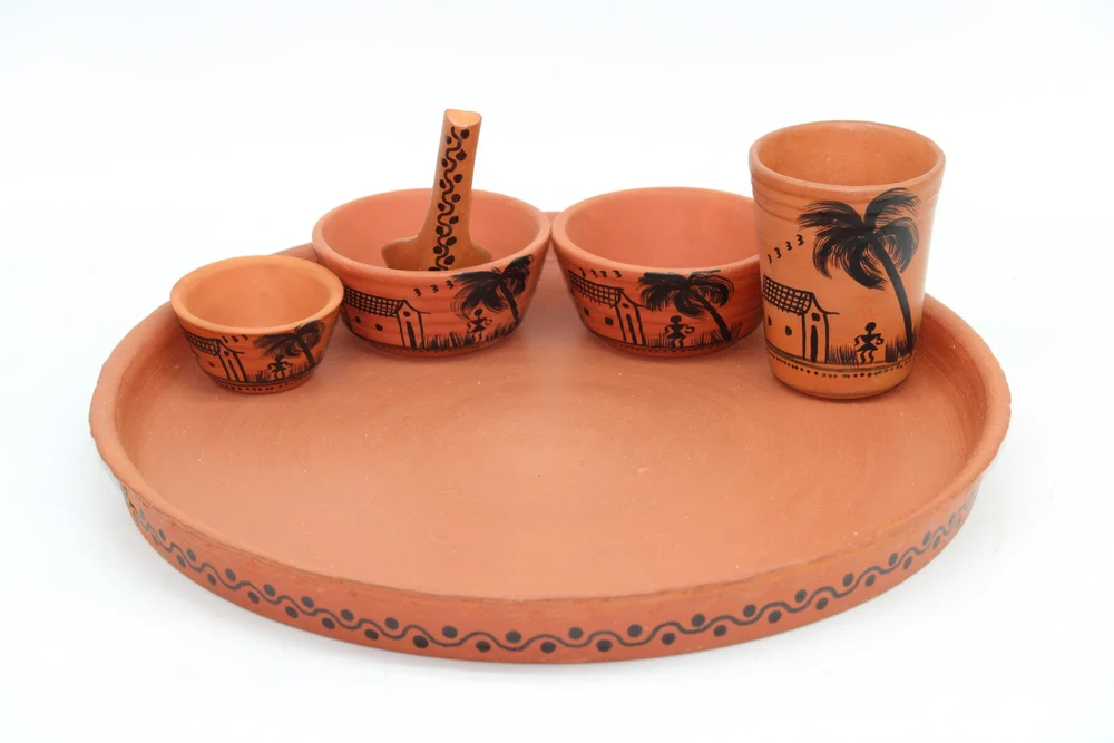 Clay Dinner set Warli coconut