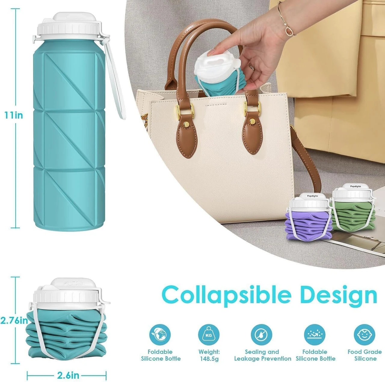 Collapsible Silicone Water Bottle 600ml 2