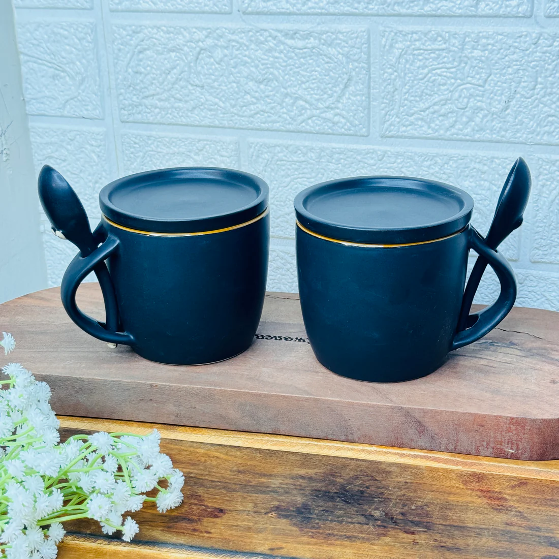 Black Mug with Lid & Spoon (Pack of 1)