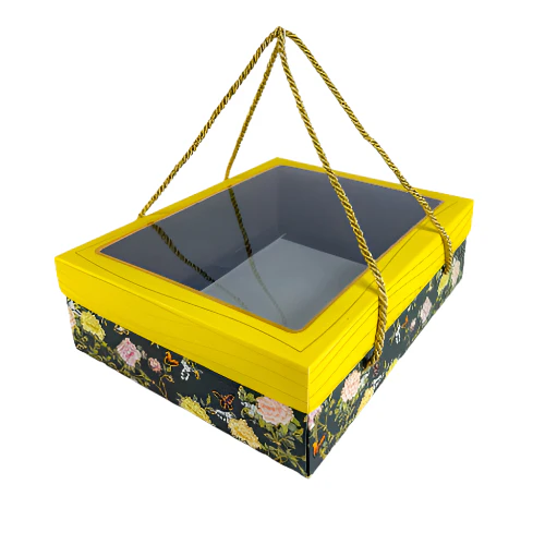 FESTIVE HAMPER BOX WITH ROPE HANDLE – EMERALD BLOSSOM DESIGN (7*9*3 INCH) 2