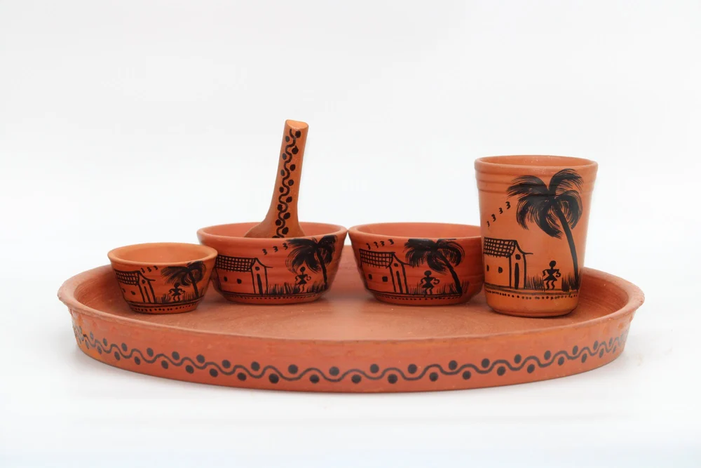 Clay Dinner set Warli coconut