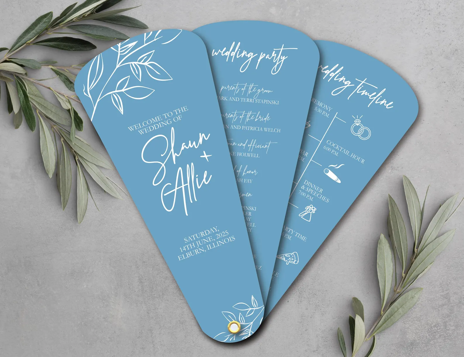 Wedding program fans clearly outlining your ceremony itinerary