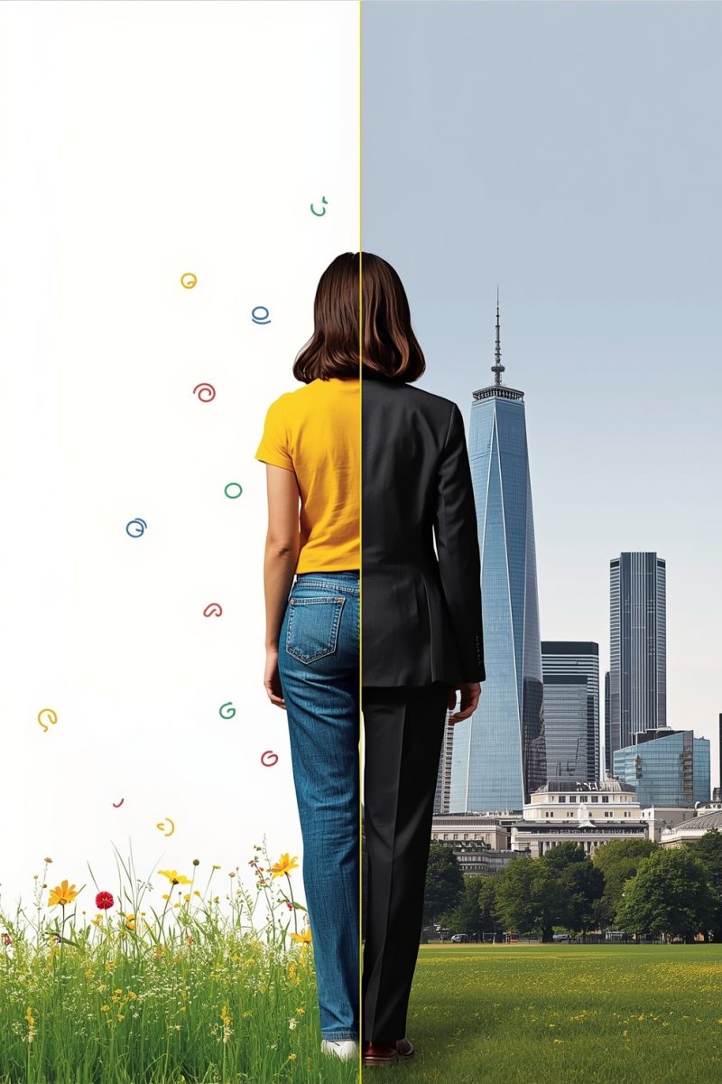 Work Life Balance Woman Concept – Casual and Corporate Lifestyle Image