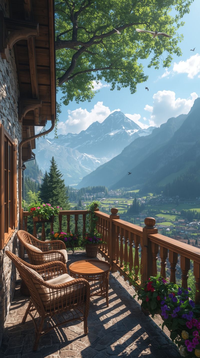 Luxury Mountain Chalet Balcony View – Scenic Alpine Retreat Landscape