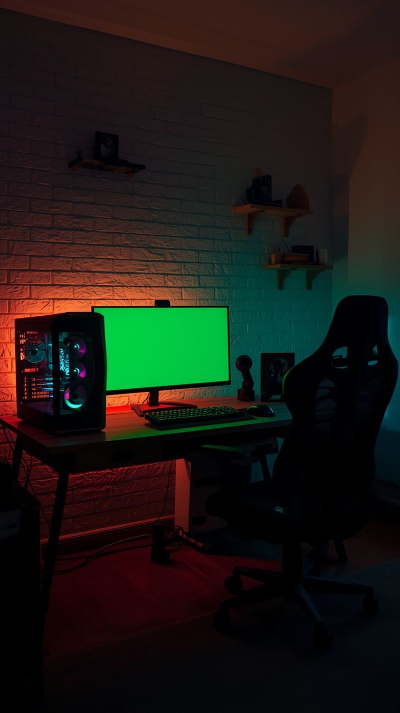 Cozy Realistic Gaming Setup at Night – Aesthetic Gamer Room Image Wallpaper