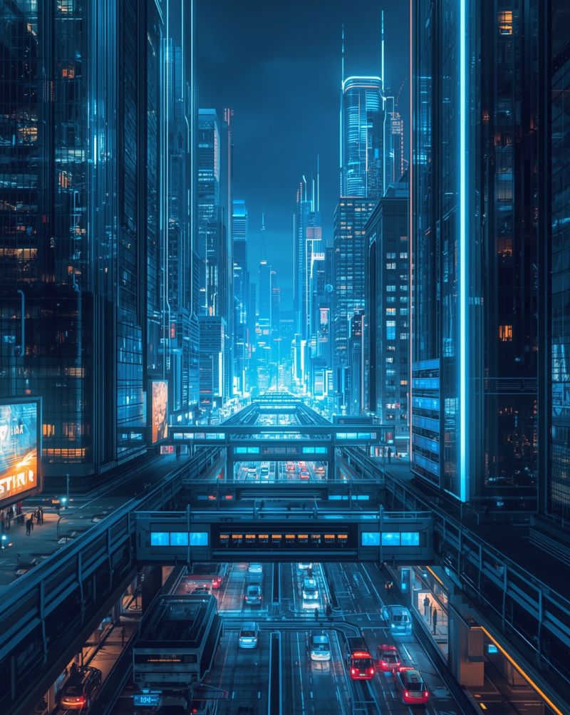 Blue Neon Cityscape Wallpaper – Futuristic 4K HD Download