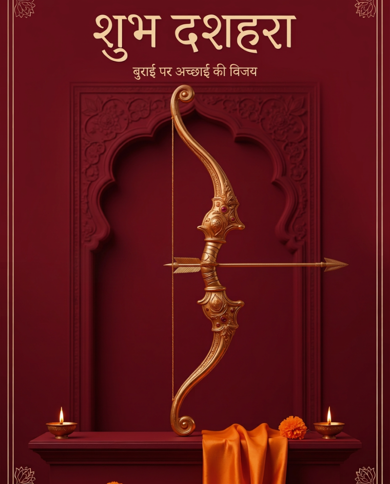 Shubh Dussehra AI Image: Download Golden Bow & Arrow PNG