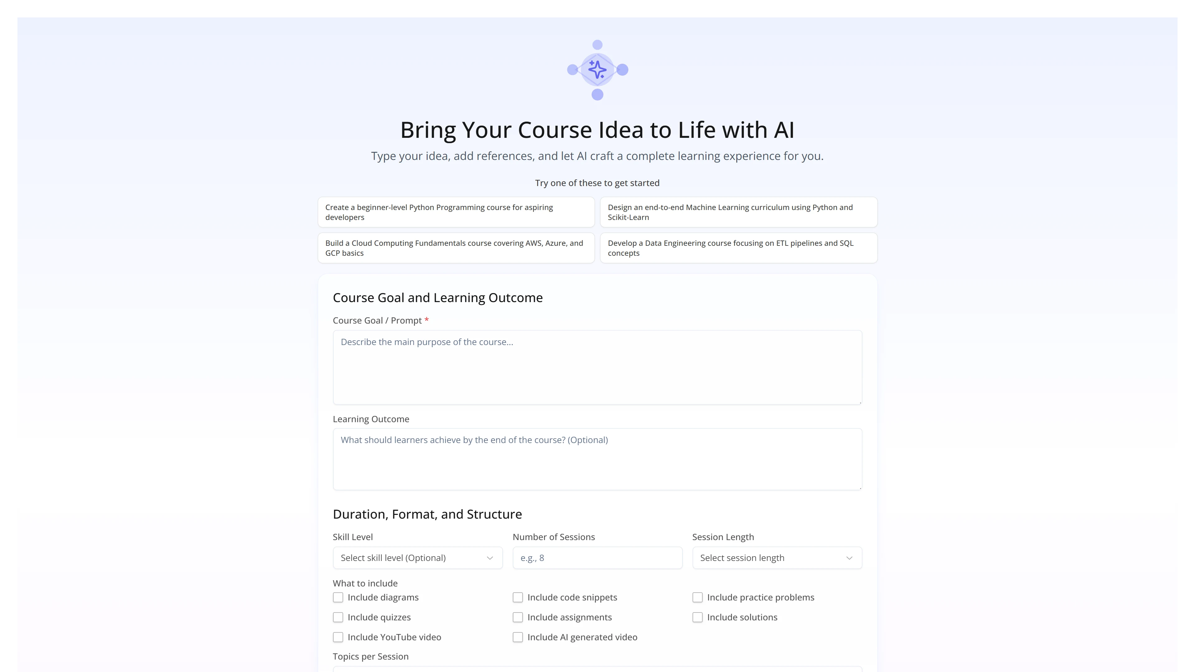 Enter your prompt & course details
