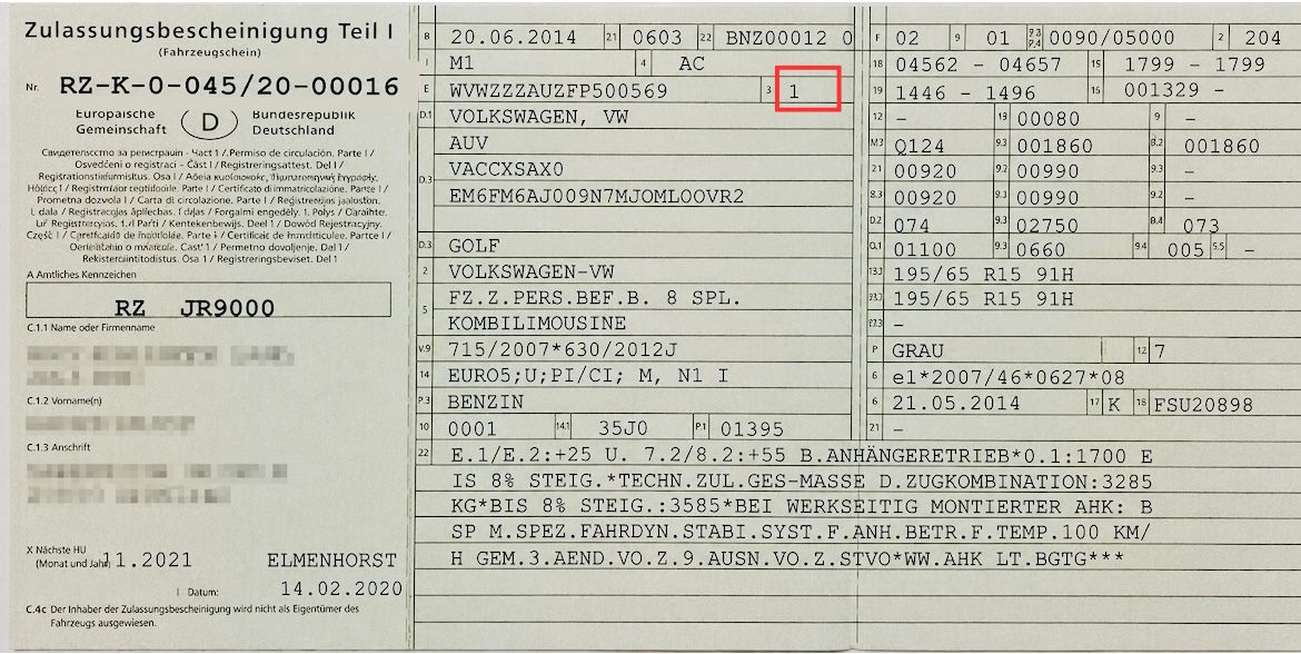 Prüfziffer auf Fahrzeugschein