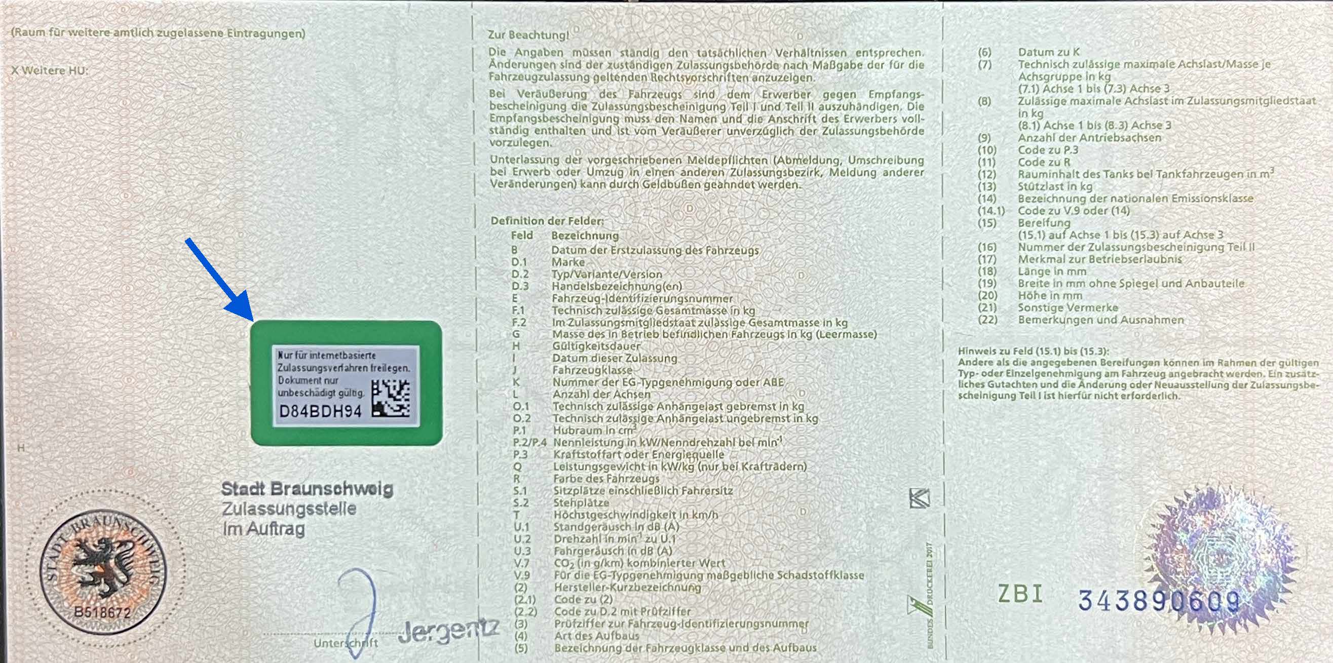 Zulassungsbescheinigung Teil I