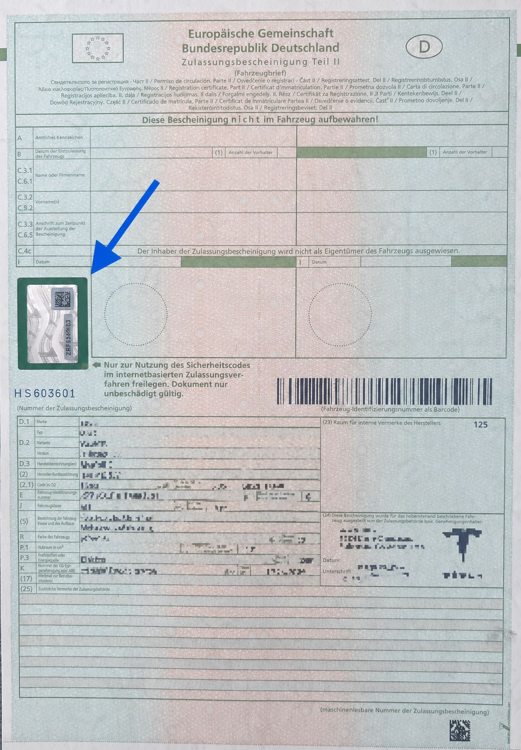 Zulassungsbescheinigung Teil II