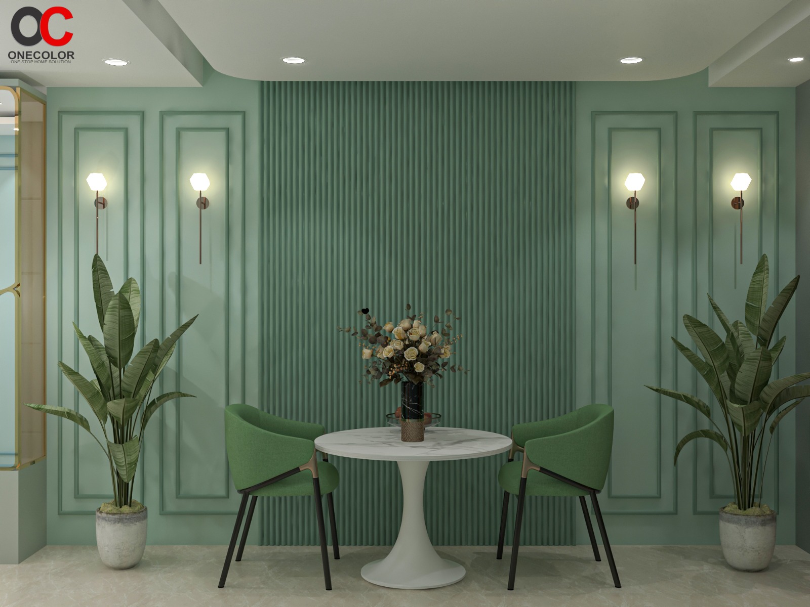 Modern 3D interior design visualization showcasing contemporary living space by OneColor Interiors