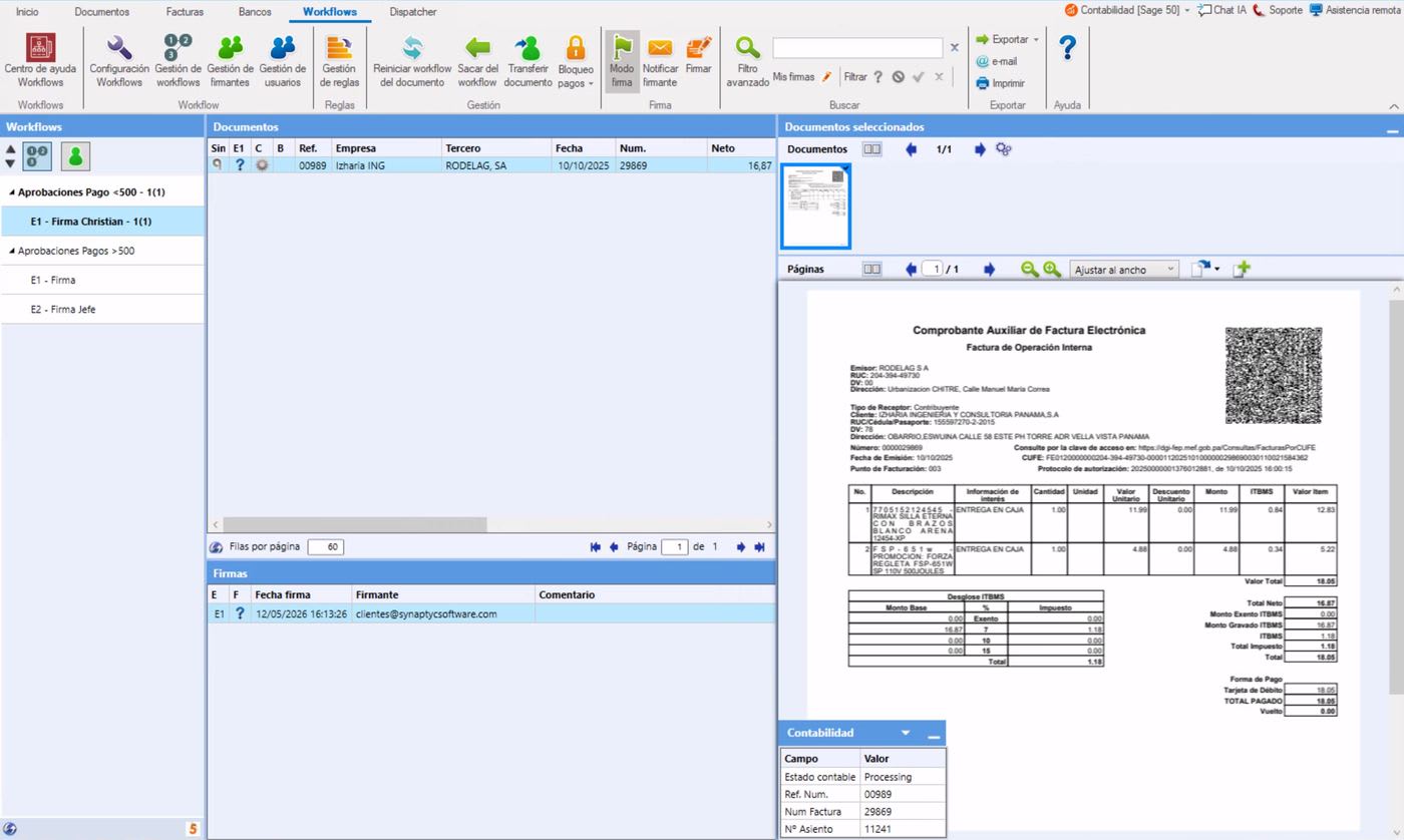 Vista del Módulo de Workflow — Synaptyc