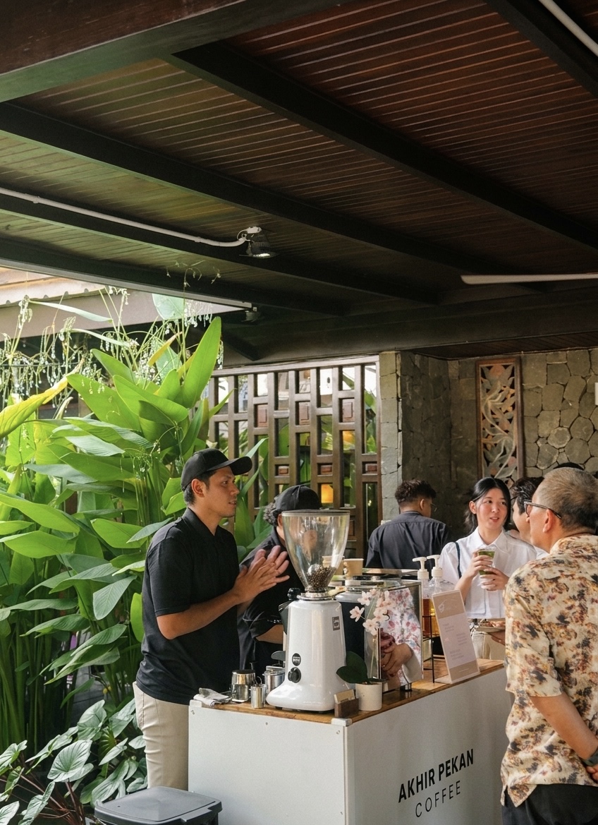 Wedding guests enjoying coffee