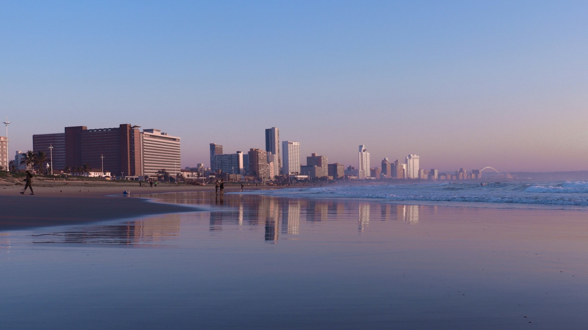 The Durban beachfront and skyline at dusk